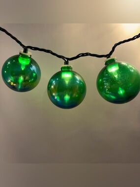 Vintage Barcana Festive Light Globes Green Iridescent 3” Lot Of 8 Shatterproof